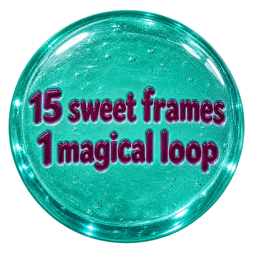 Round teal hard candy embossed with the words 15 sweet frames, 1 magical loop